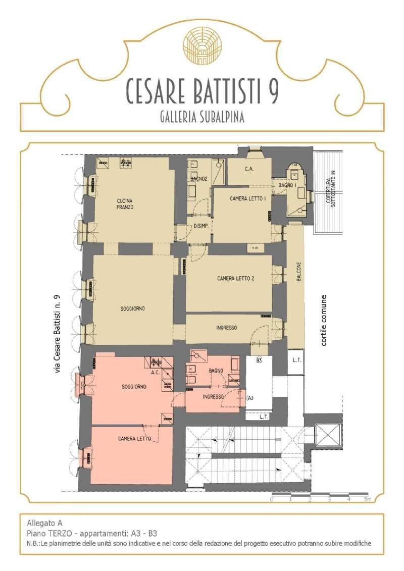 3 - Two-room apartment via Cesare Battisti, 9, Torino (neighborhood Centro) - floor plans 1