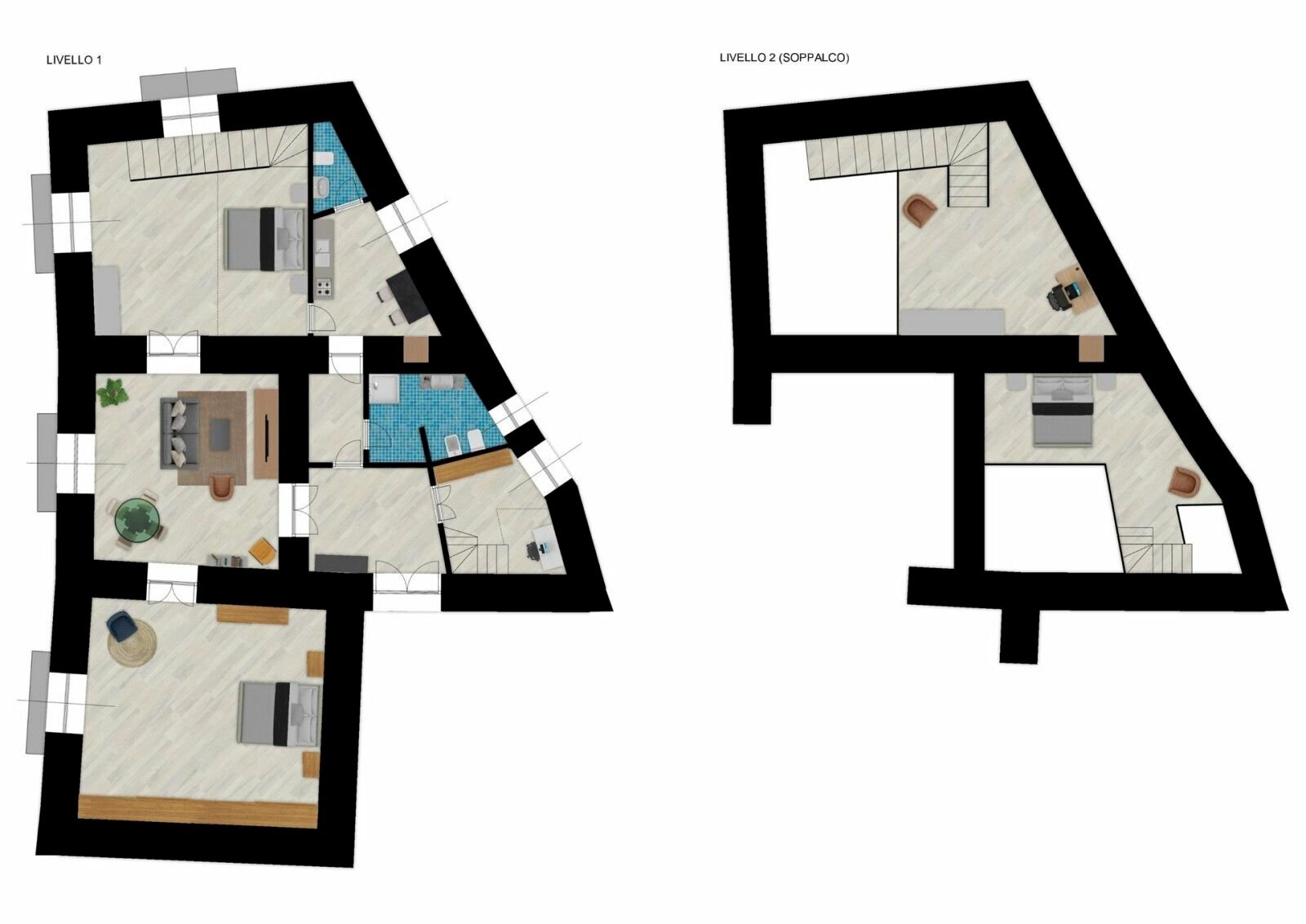 Four-room apartment corso Vittorio Emanuele, Napoli (neighborhood Chiaia) - floor plans 1