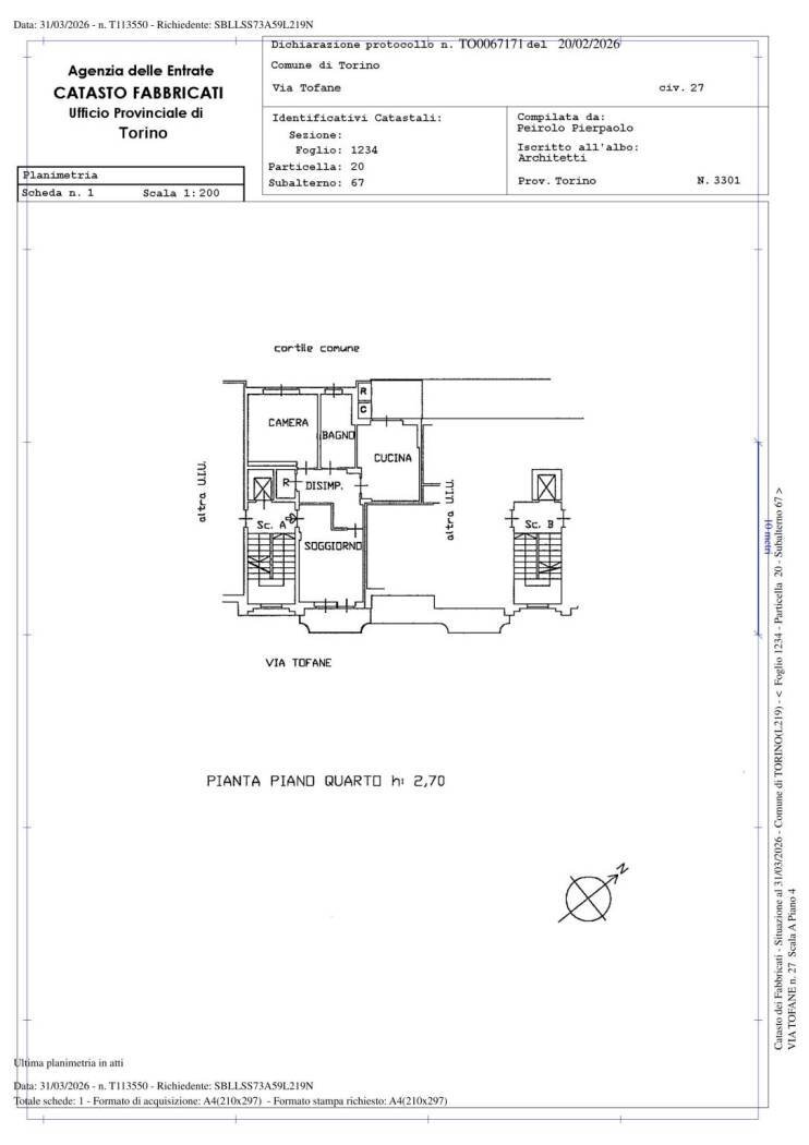 Three-room apartment via Tofane, 27, Torino (neighborhood Pozzo Strada) - floor plans 1