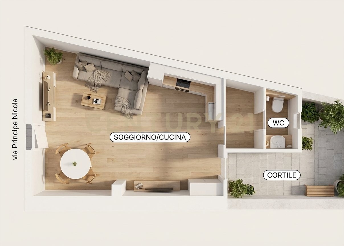 PLN 3D VIA PRINCIPE NICOLA.jpg - Bilocale Via Principe Nicola 80, Catania - planimetria 1