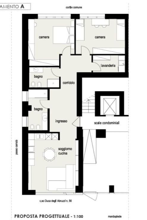 Trilocale corso Duca degli Abruzzi, 56, Torino (zona Crocetta) - planimetria 1