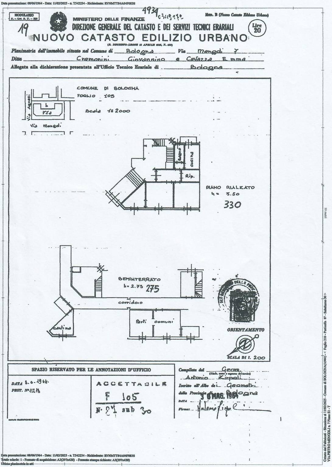 Scan_0001 - Appartamento Via Pietro Mengoli 7, Bologna (zona Massarenti) - planimetria 1