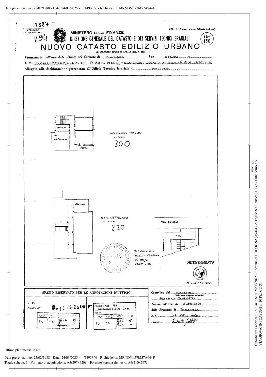 planimetria abitazione 1 - Appartamento Via Giovanni Casoni 10, Bologna (zona Bolognina) - planimetria 1