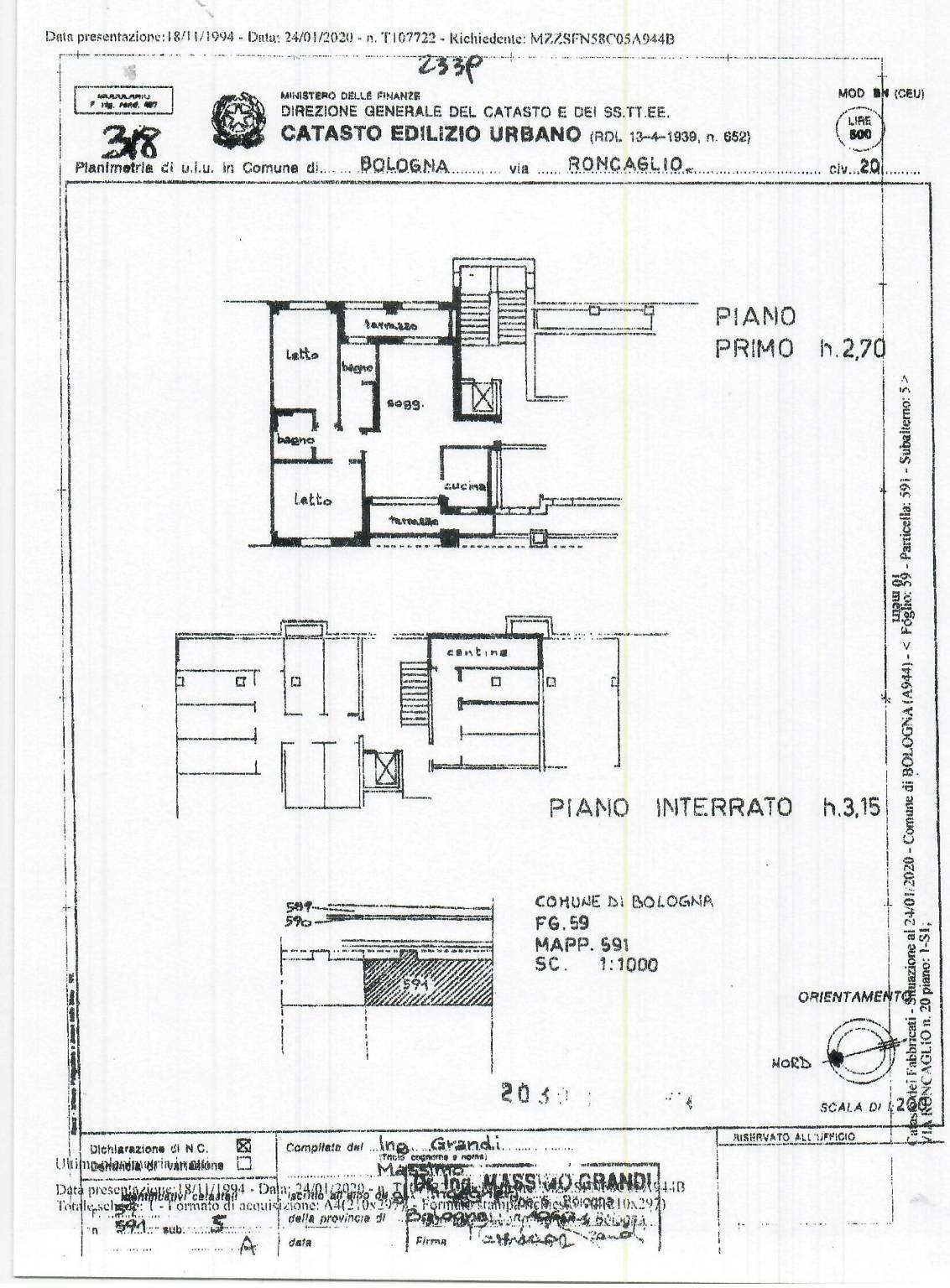 Scan_0001 - Appartamento Via Roncaglio, Bologna (zona Corticella) - planimetria 1