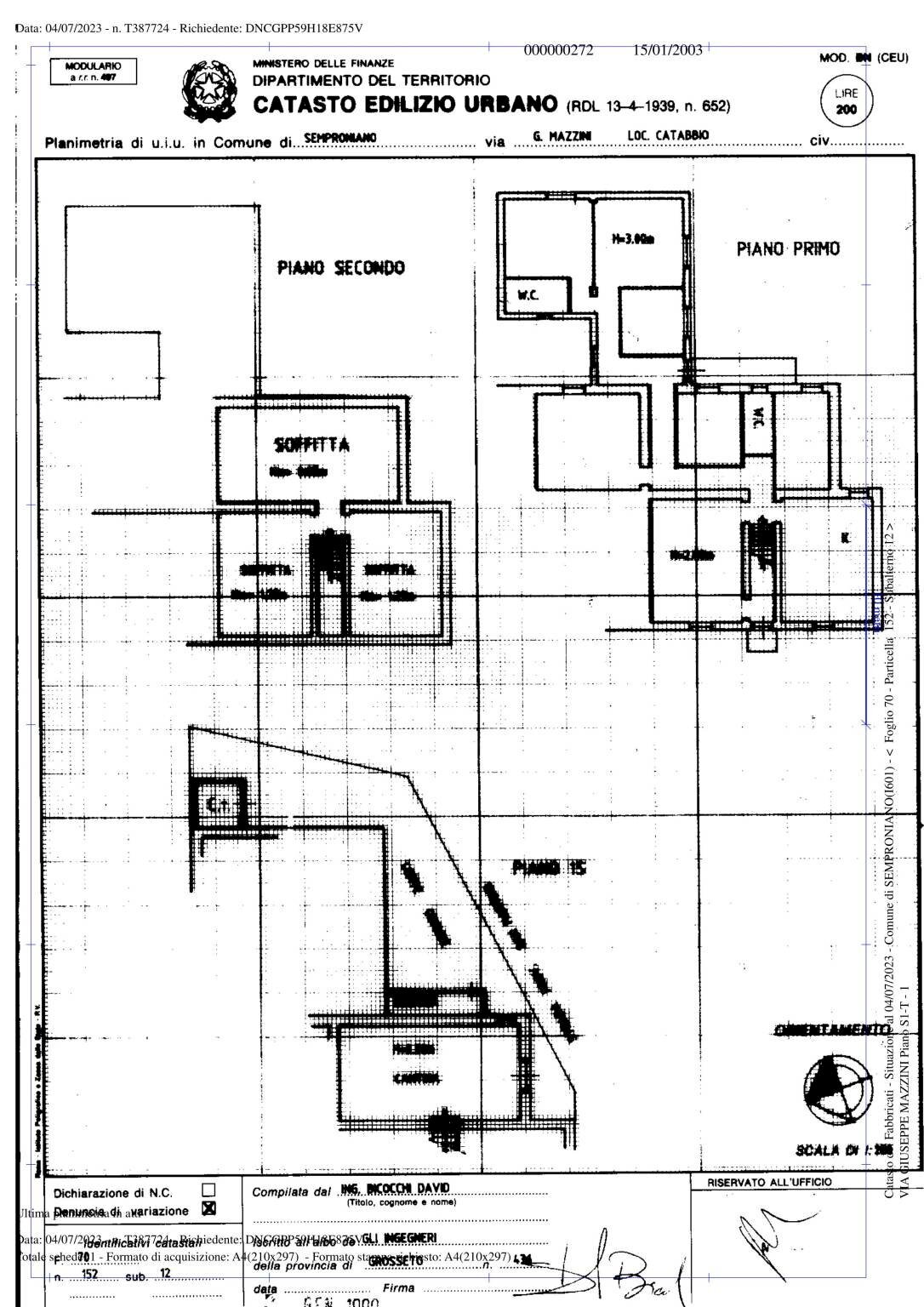 Planimetria Giuseppe b 1 - Terratetto - Terracielo Via Giuseppe Mazzini, Semproniano - planimetria 1