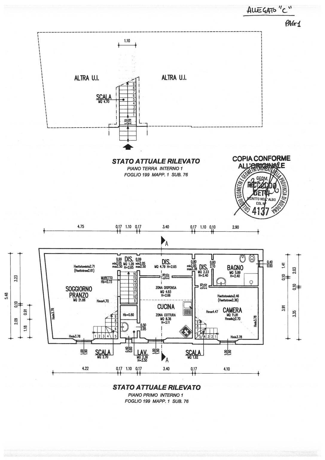 Planimetria appartam.Frassinago 2 - Townhouse Via Frassinago 2, Bologna (neighborhood Saragozza) - floor plans 1