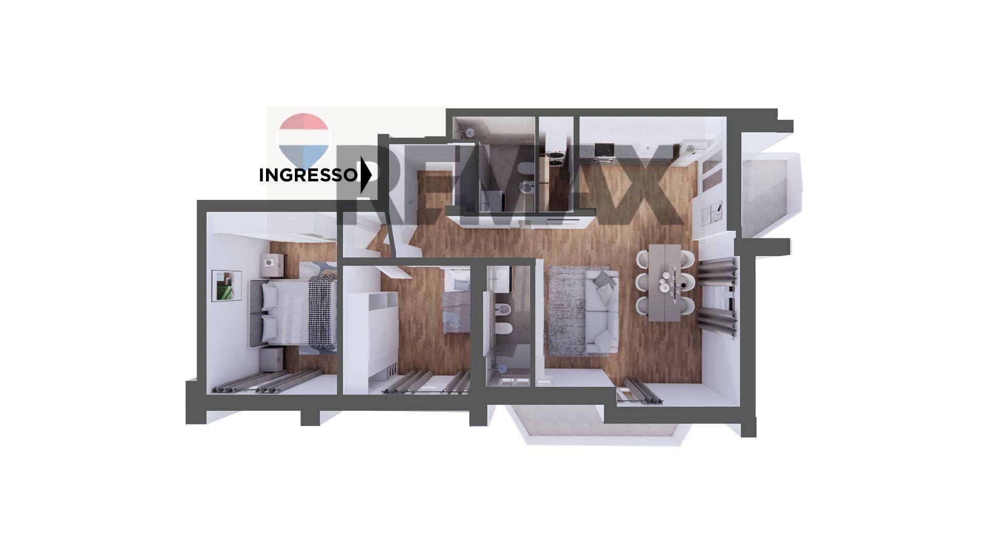 Pianta 3D - Three-room apartment Via Dieta Di Bari
 
38/C, Bari - floor plans 1