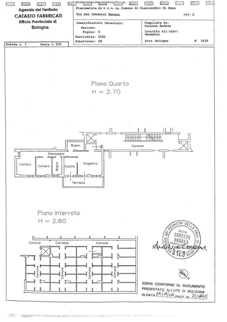 Four-room apartment via dei Canonici Renani, 2, Casalecchio di Reno - floor plans 1