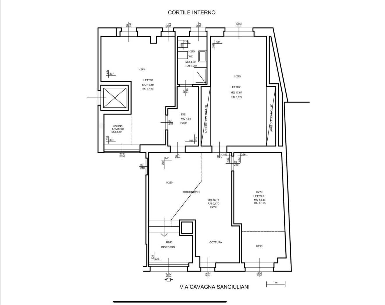 Four-room apartment via Antonio Cavagna Sangiuliani, Pavia - floor plans 1