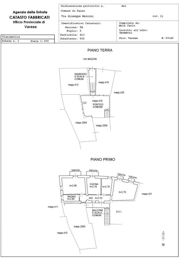 Stabile - Palazzo via Giuseppe Mazzini, 11, Taino - planimetria 1