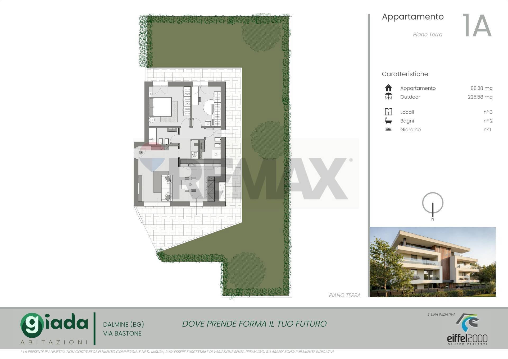 Pianta 2D - Trilocale VIA BASTONE, Dalmine - planimetria 1