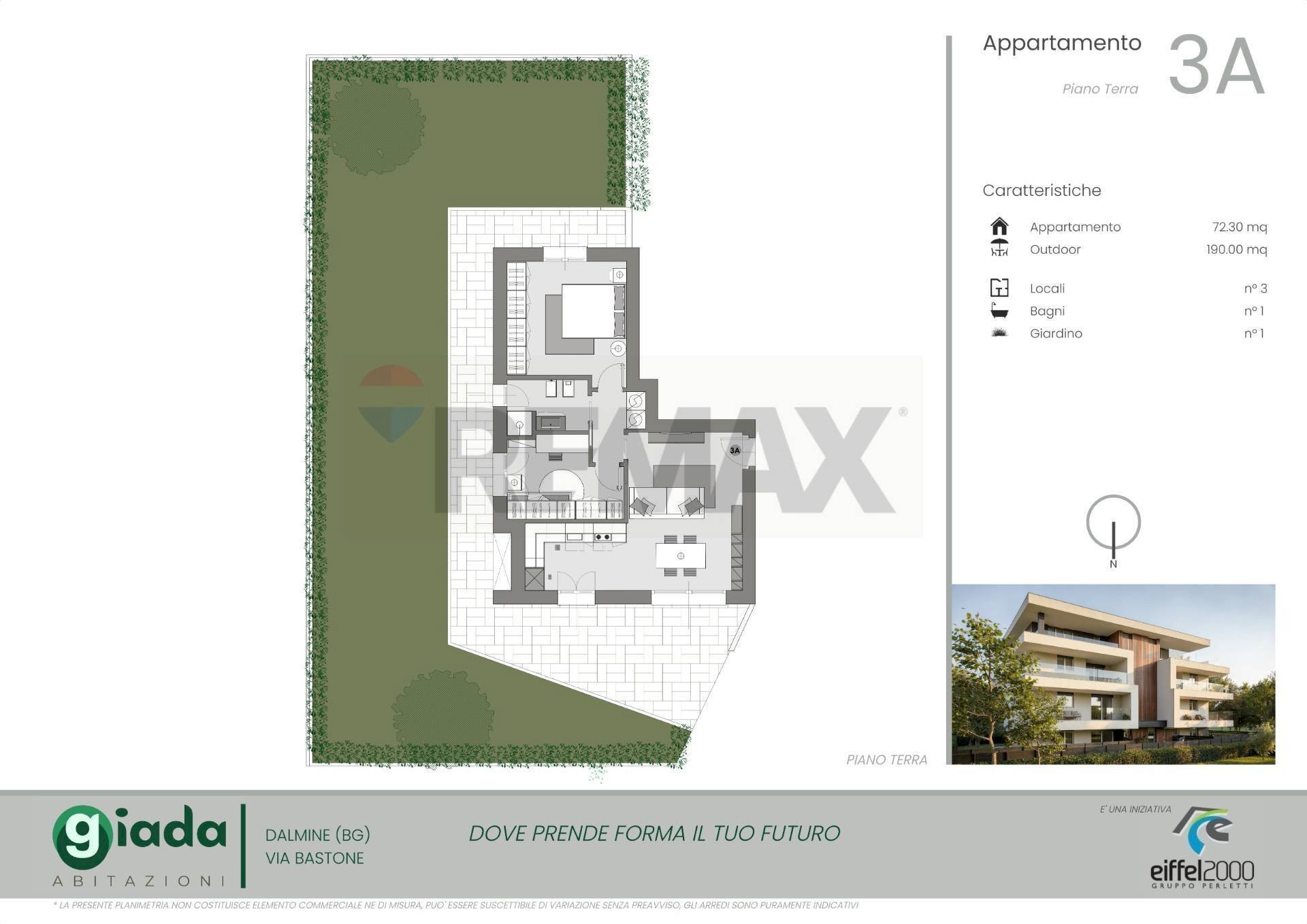 Pianta 2D - Trilocale VIA BASTONE, Dalmine - planimetria 1
