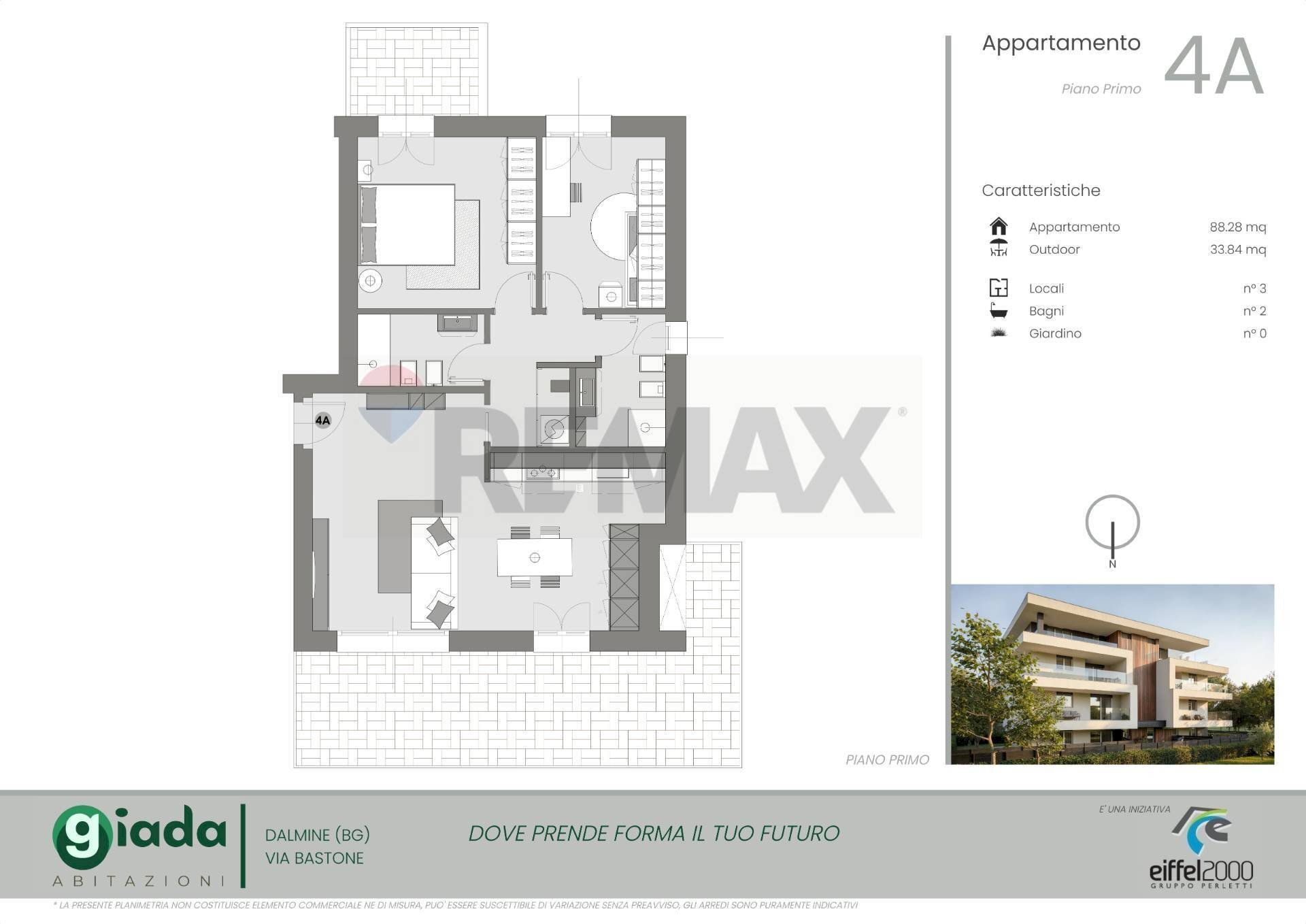 Pianta 2D - Trilocale VIA BASTONE, Dalmine - planimetria 1