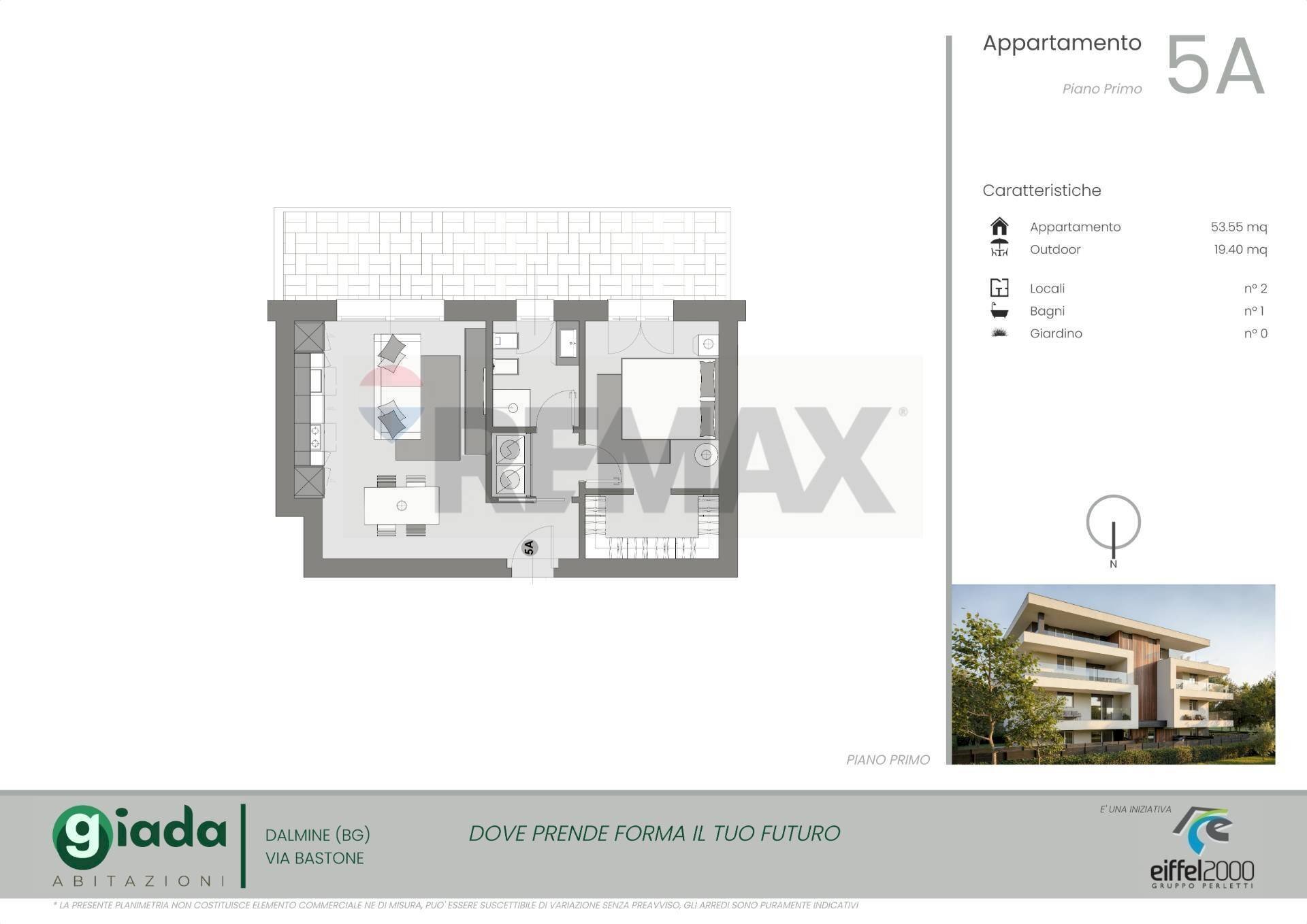 Pianta 2D - Bilocale VIA BASTONE, Dalmine - planimetria 1