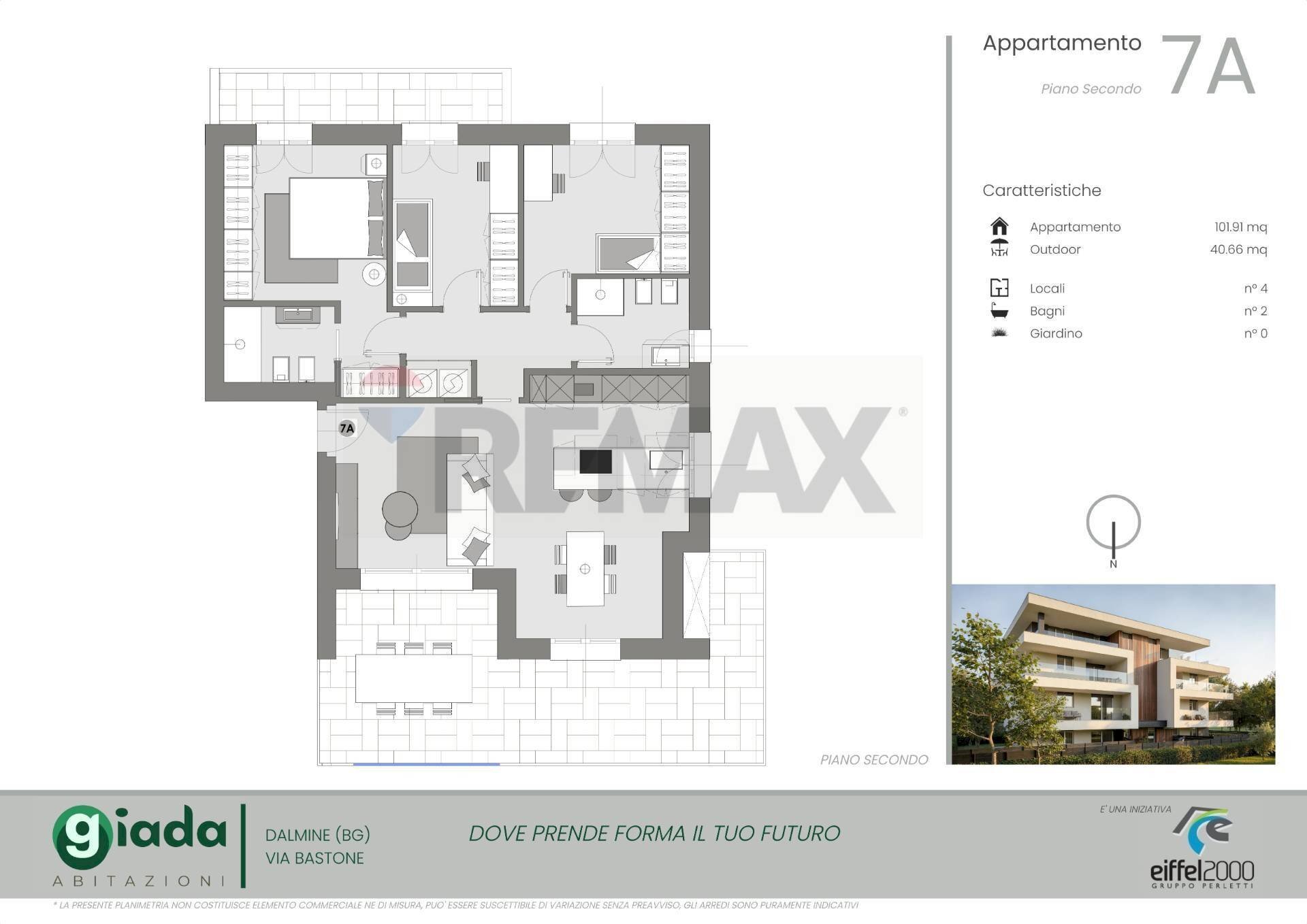 Pianta 2D - Quadrilocale VIA BASTONE, Dalmine - planimetria 1