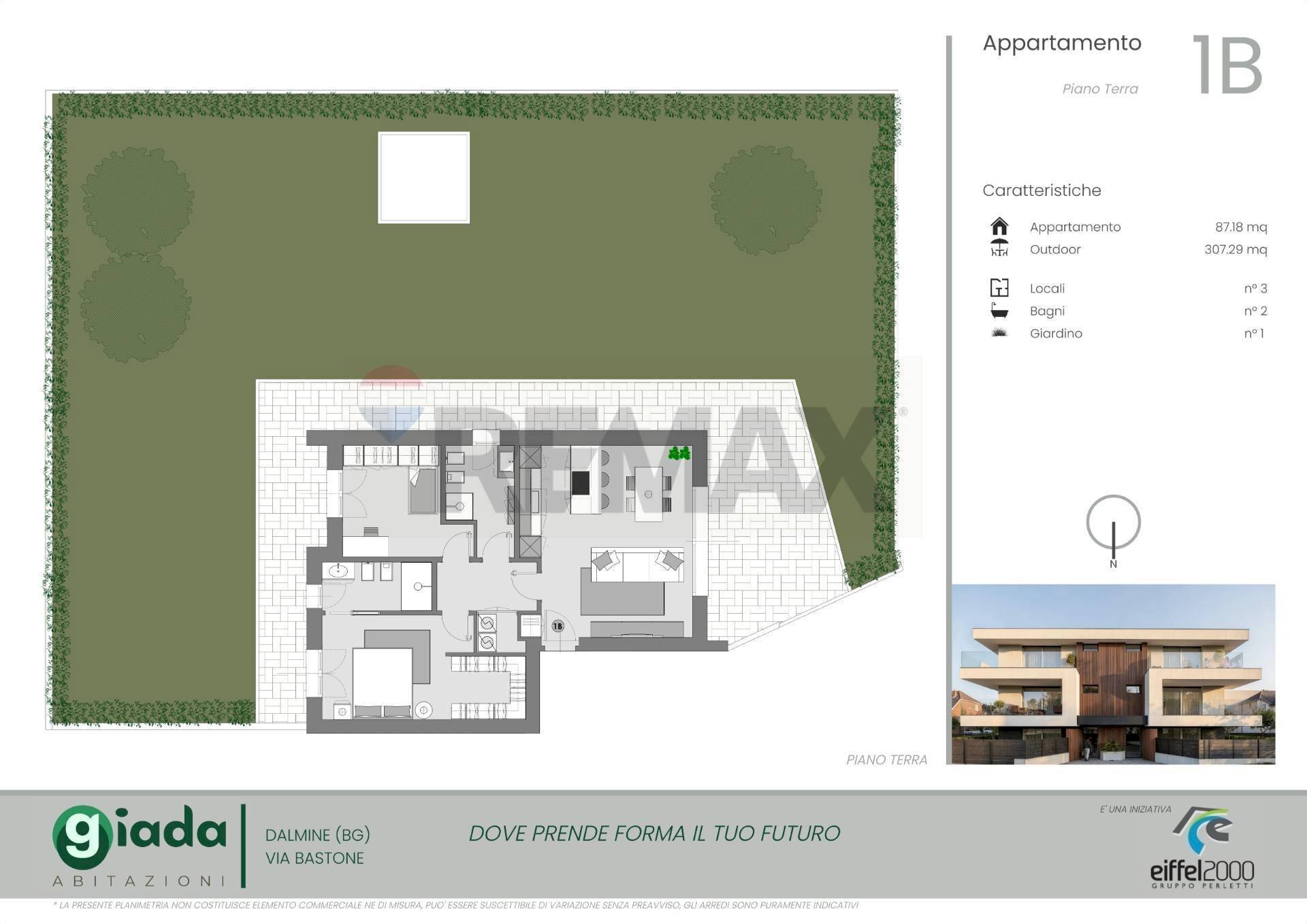 Pianta 2D - Trilocale VIA BASTONE, Dalmine - planimetria 1