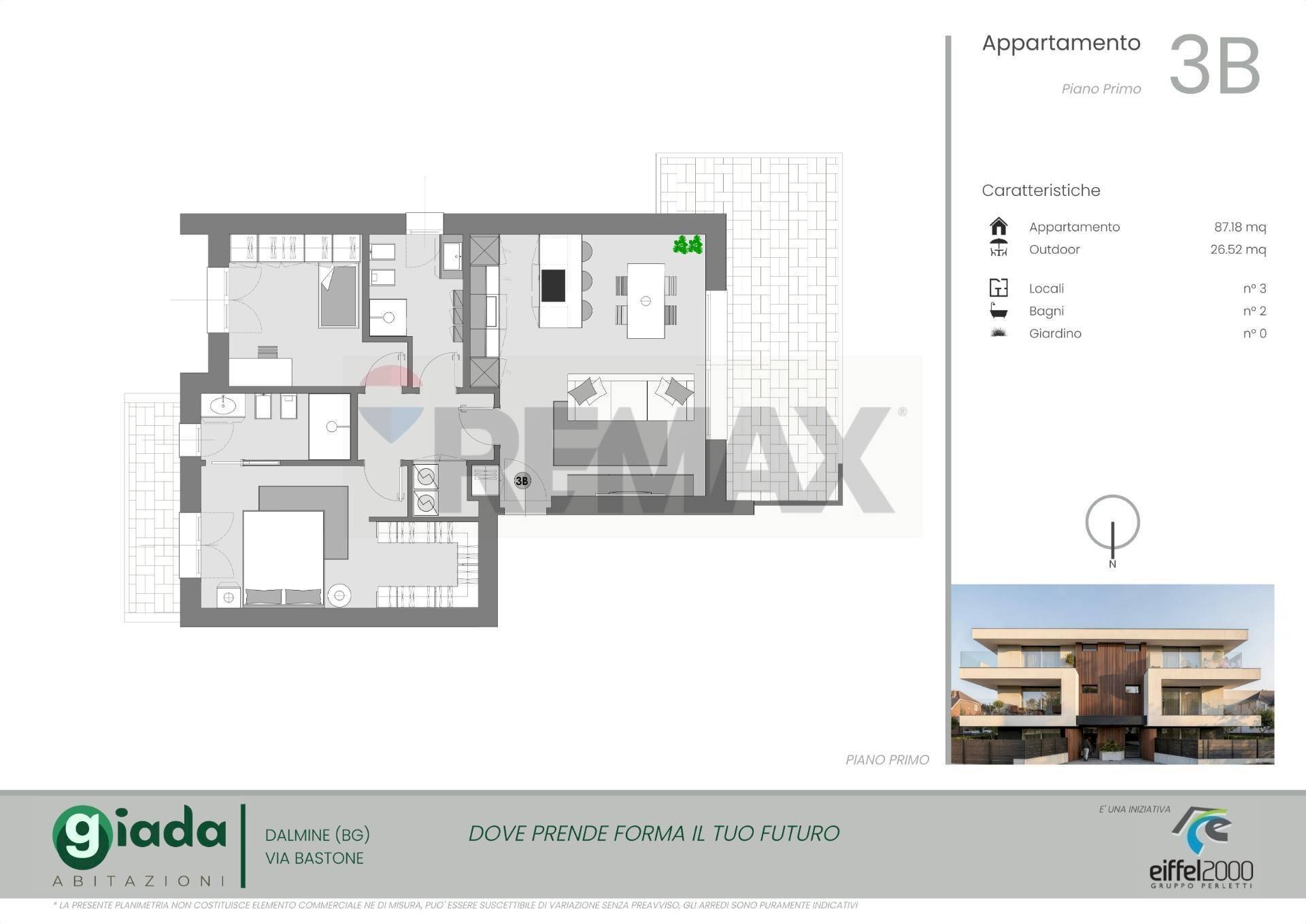 Pianta 2D - Trilocale VIA BASTONE, Dalmine - planimetria 1
