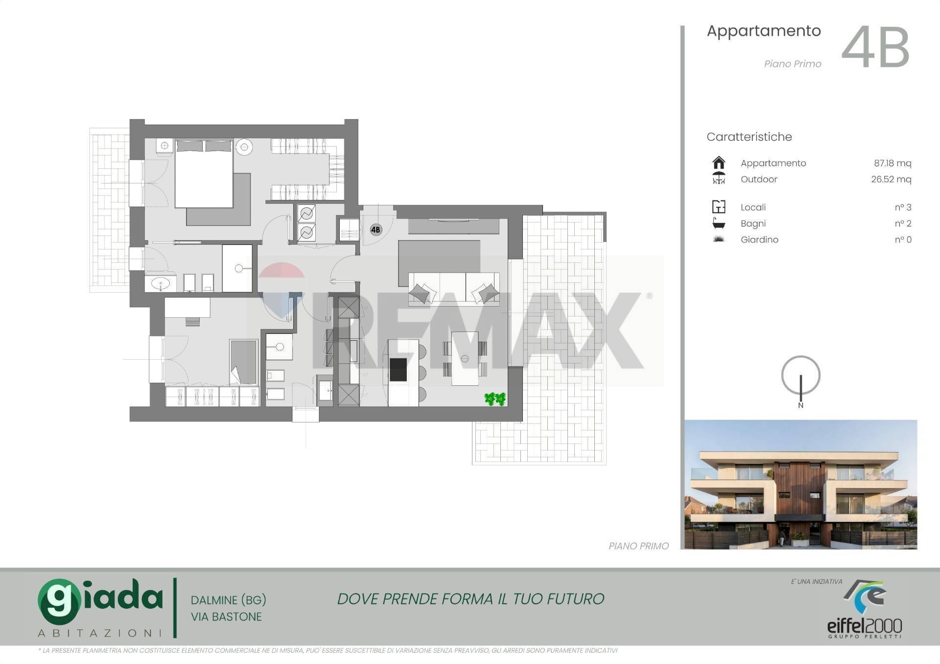 Pianta 2D - Trilocale VIA BASTONE, Dalmine - planimetria 1