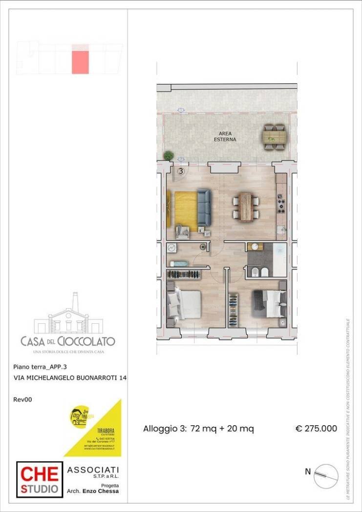 Trilocale via Michelangelo Buonarroti, 14, Trieste - planimetria 1