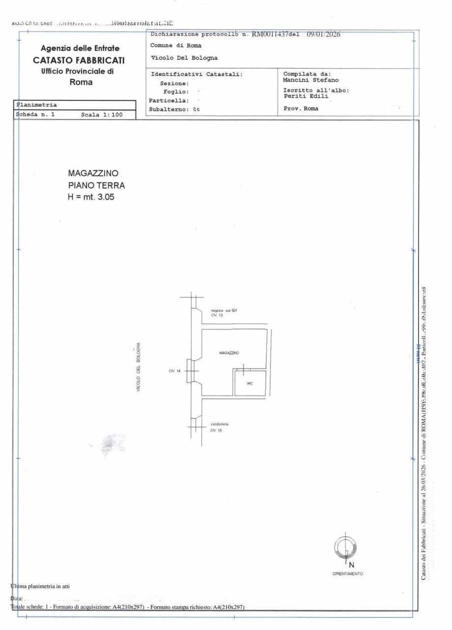 planimetria - Magazzino Vicolo del Bologna 14, Roma (zona Trastevere) - planimetria 1