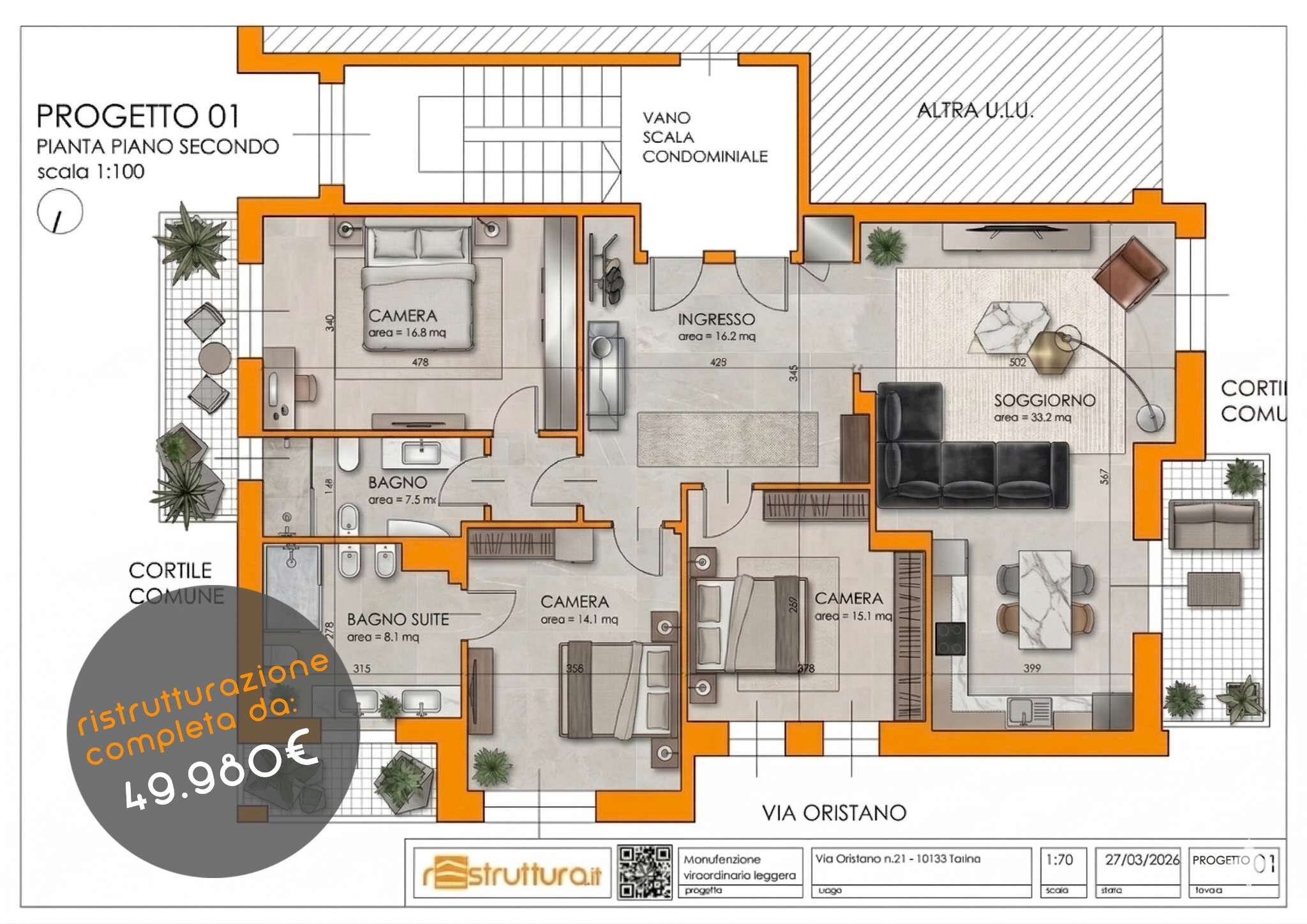 progetto ristrutturaz. - Attico via Oristano, 21, Torino - planimetria 1