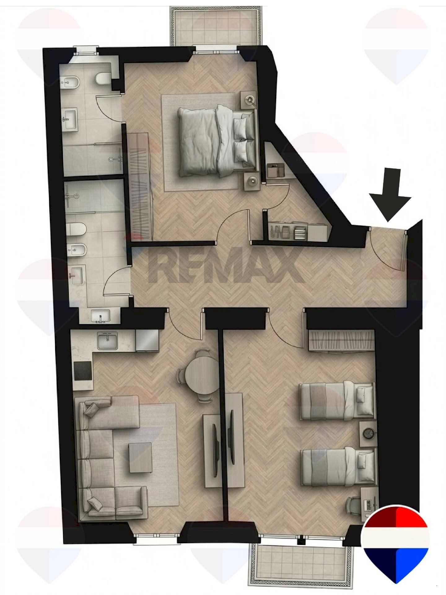 Pianta 3D - Trilocale Piazzale Istria, Milano - planimetria 1