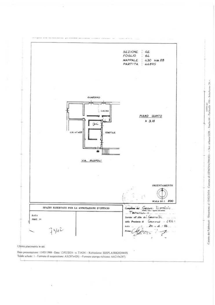 Trilocale via Eugenio Ruspoli, Genova (zona Foce) - planimetria 1