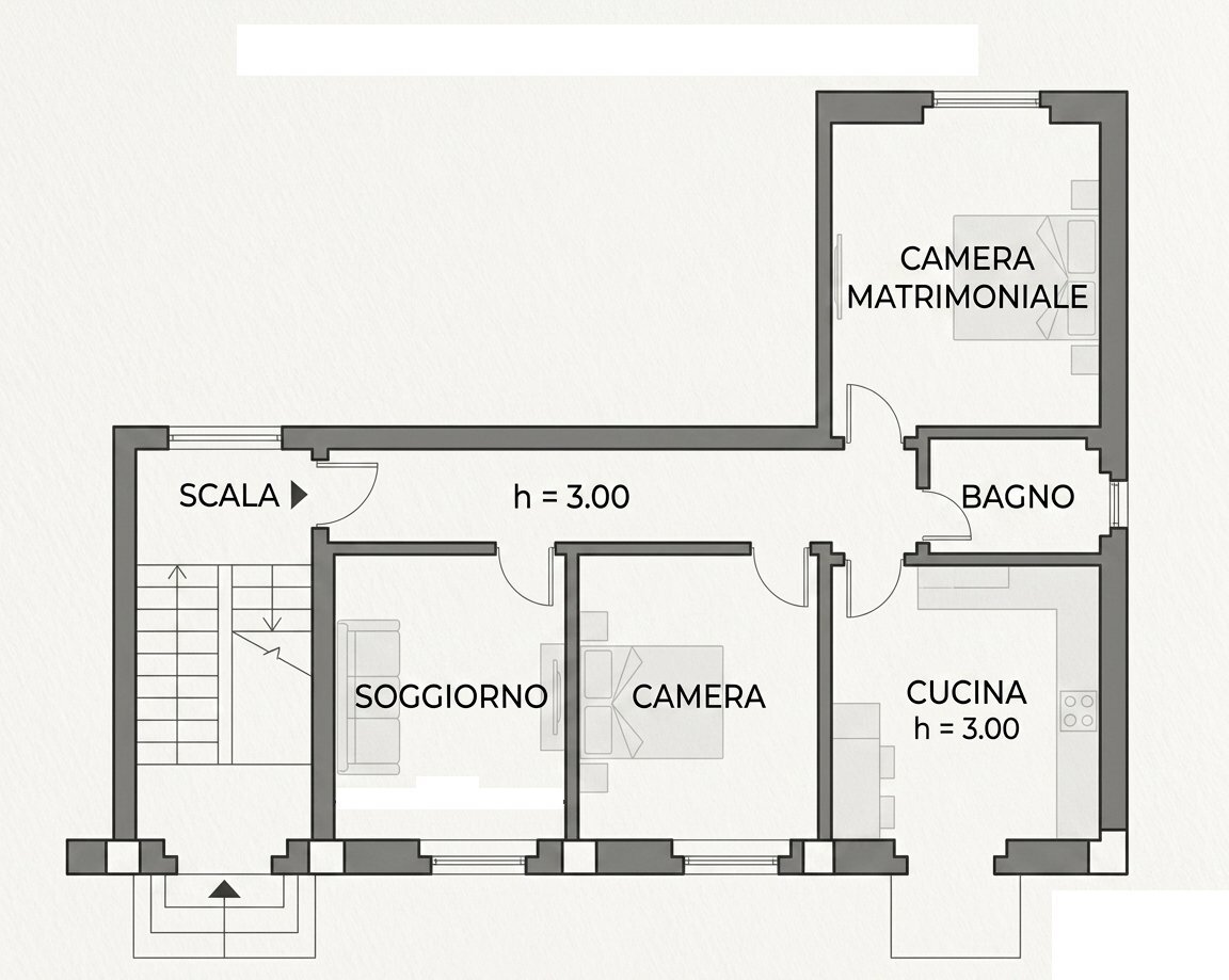 planimetria b-n.png - Quadrilocale Via Paolo Diana, Sarzana - foto 2