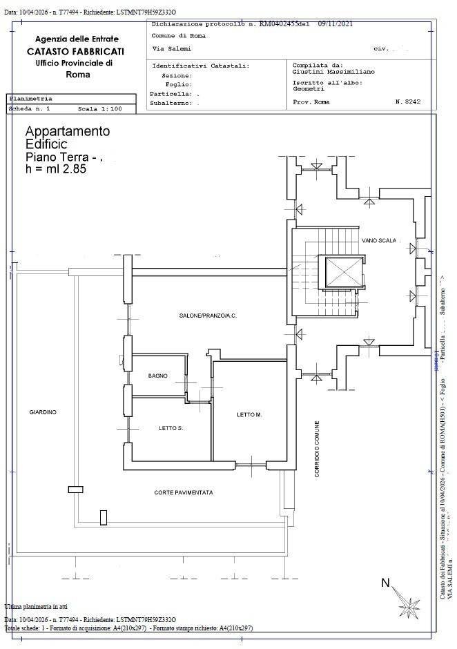 Trilocale via Salemi, 53/A, Roma - planimetria 1