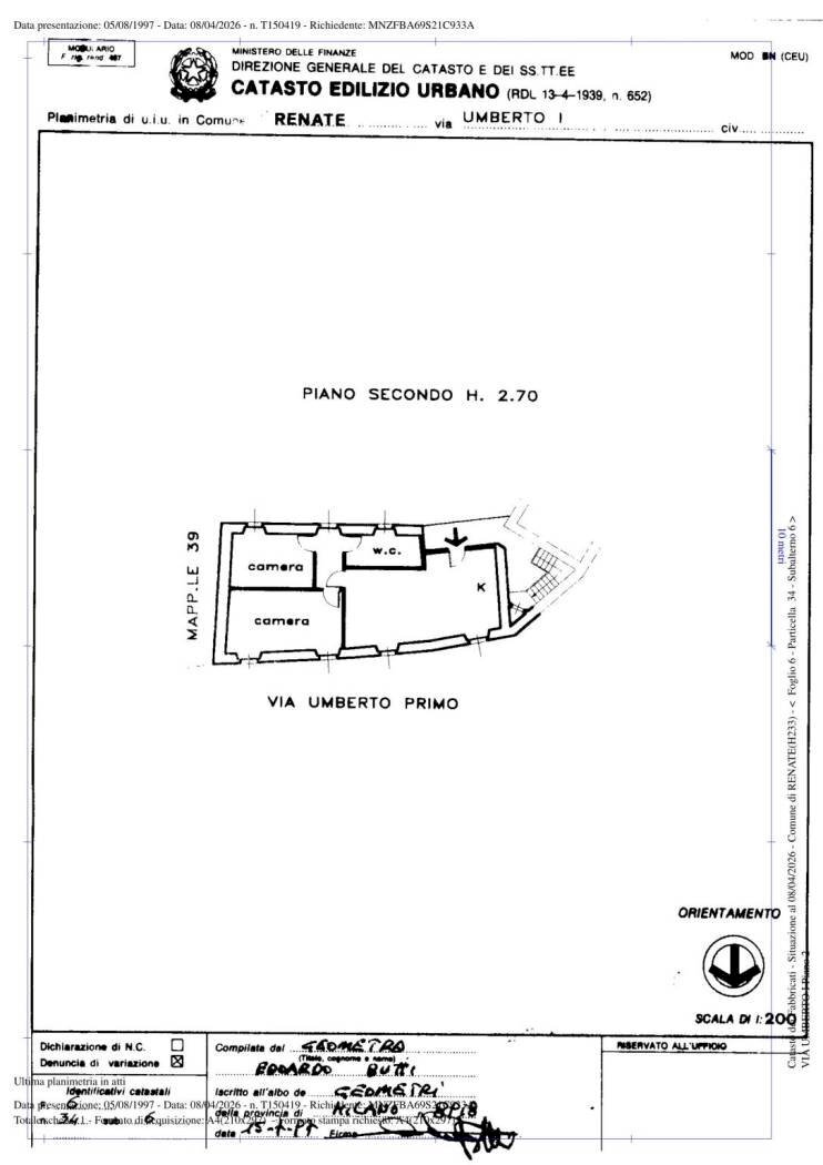Trilocale via Umberto I, 9, Renate - planimetria 1