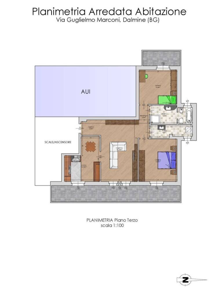 Trilocale viale G. Marconi, 12 B, Dalmine - planimetria 1