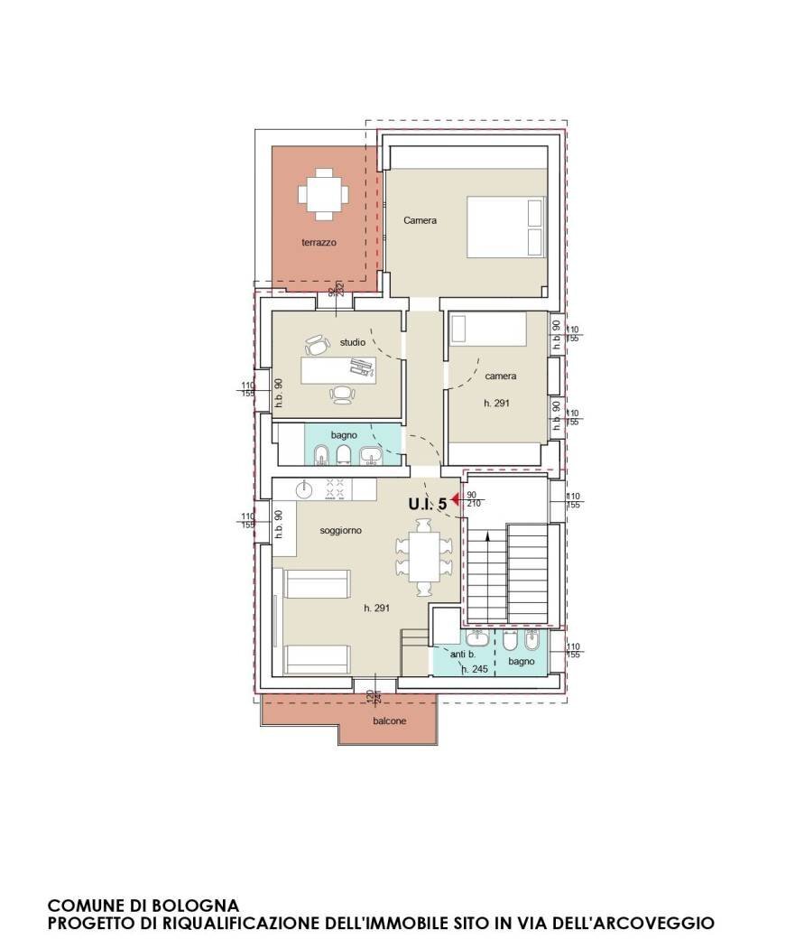 Quadrilocale via dell'Arcoveggio, Bologna (zona Bolognina) - planimetria 1