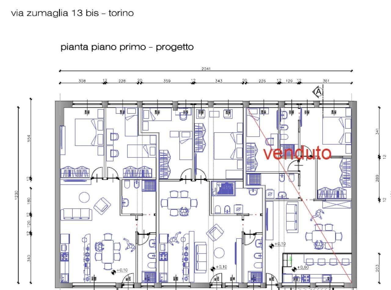Trilocale via Zumaglia, 13 bis/B, Torino (zona Parella) - planimetria 1
