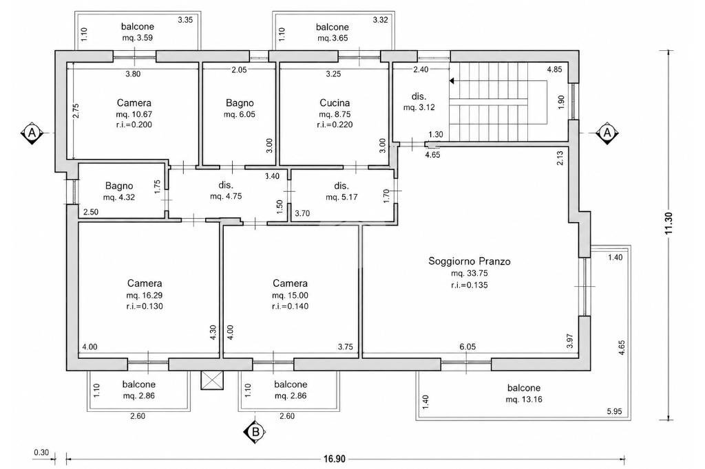 Four-room apartment Viale Giumbo, Rimini - floor plans 1