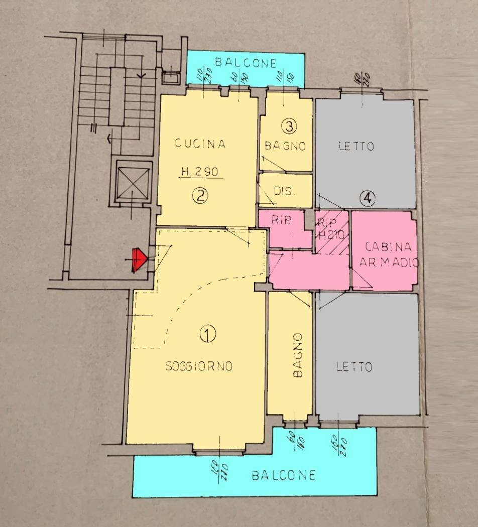 Trilocale via Negroli, 24, Milano - planimetria 1