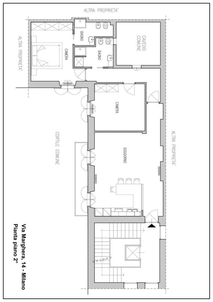 Trilocale via Marghera, 14, Milano (zona Wagner) - planimetria 1
