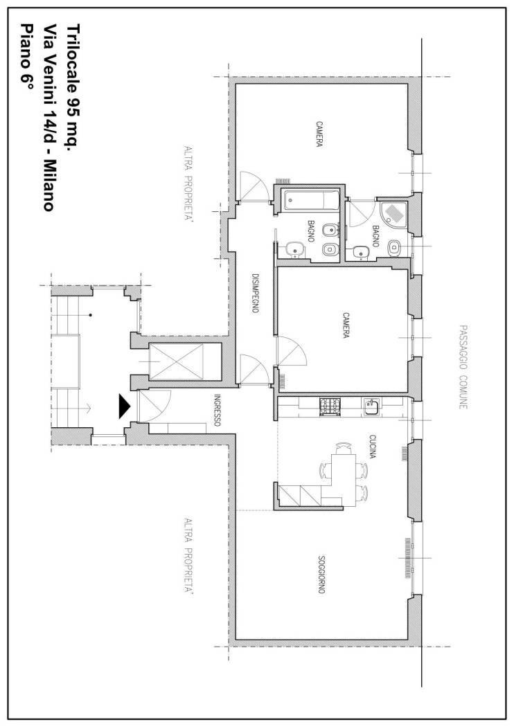 Trilocale via Giulio e Corrado Venini, 14/d, Milano - planimetria 1