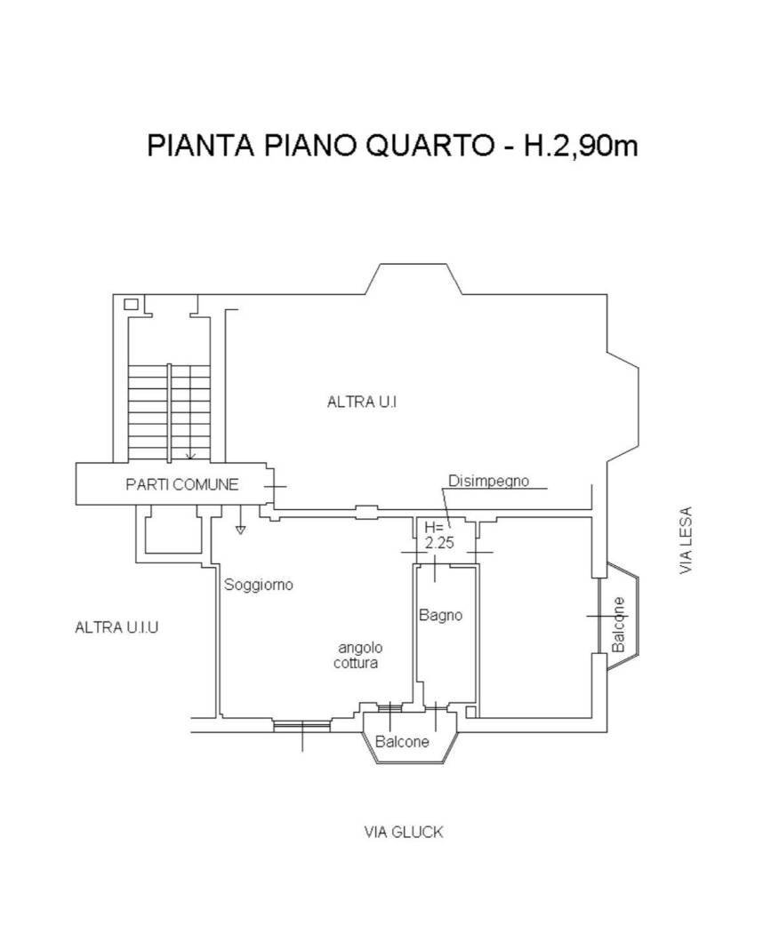 Bilocale via Cristoforo Gluck, 59, Milano - planimetria 1