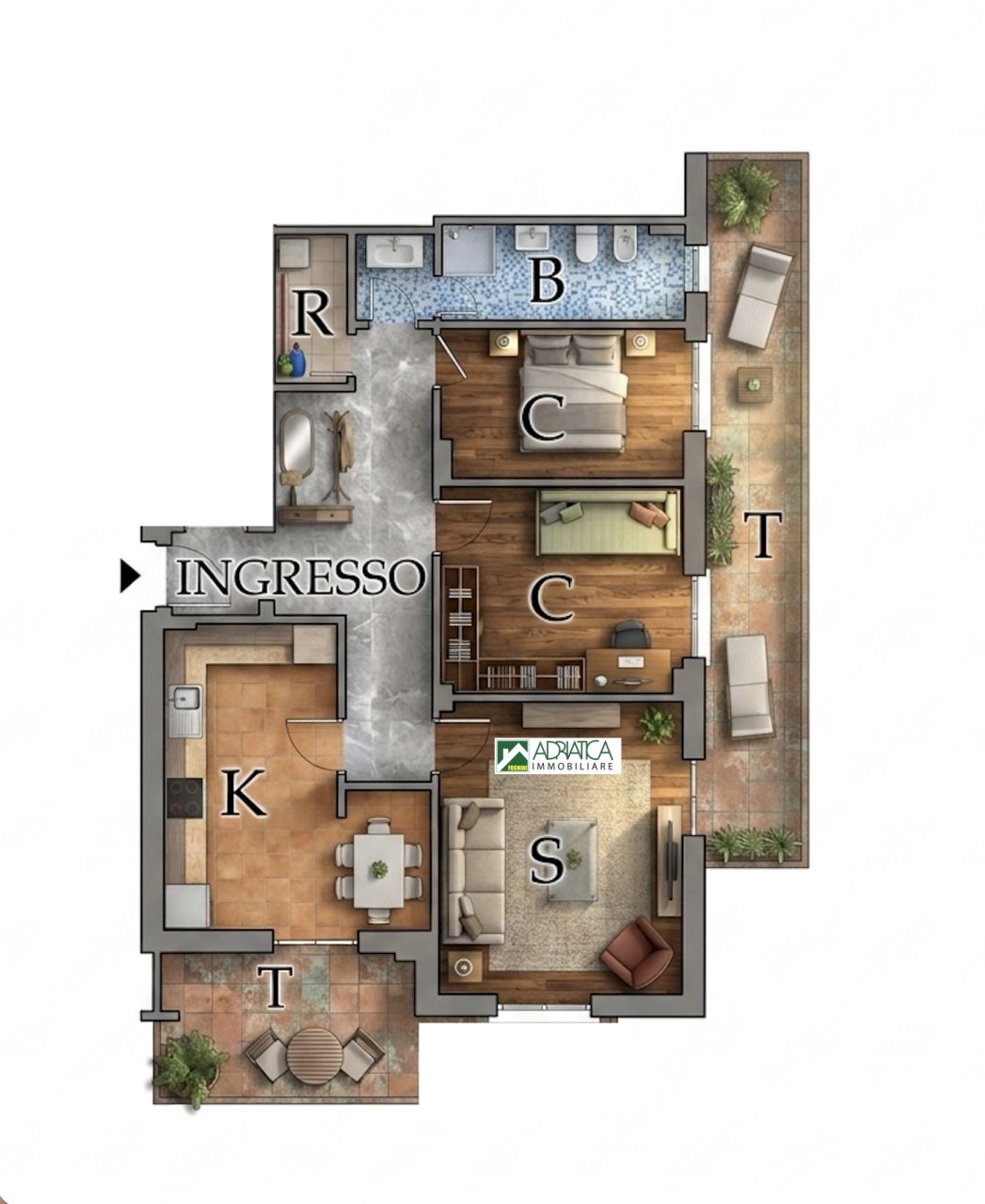Planimetria colorata.png - Four-room apartment Via Aurelia Ponente, Taggia - floor plans 1