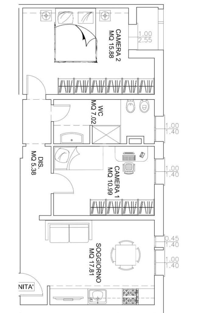 Trilocale Via Benvenuto Cellini, Bologna (zona San Vitale) - planimetria 1