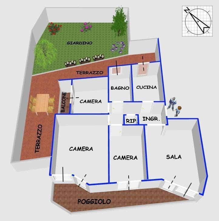 Quadrilocale via Giuseppe Mendozza, 4A, Genova (zona Quarto) - planimetria 1