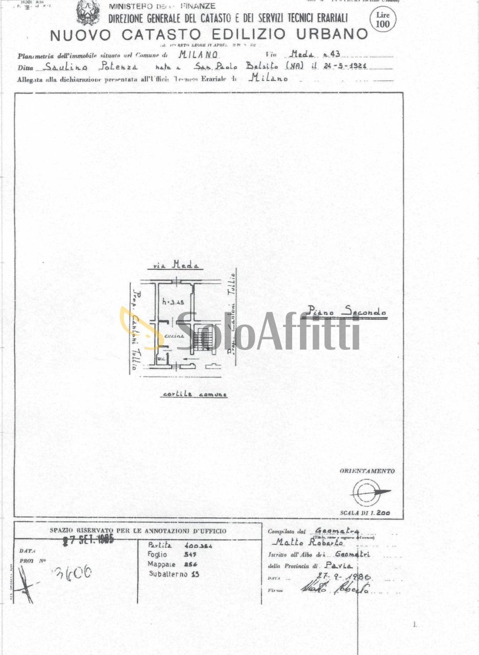 Planimetria catastale via Giuseppe Meda 43.jpg - Appartamento Via Giuseppe Meda 43, Milano - planimetria 1