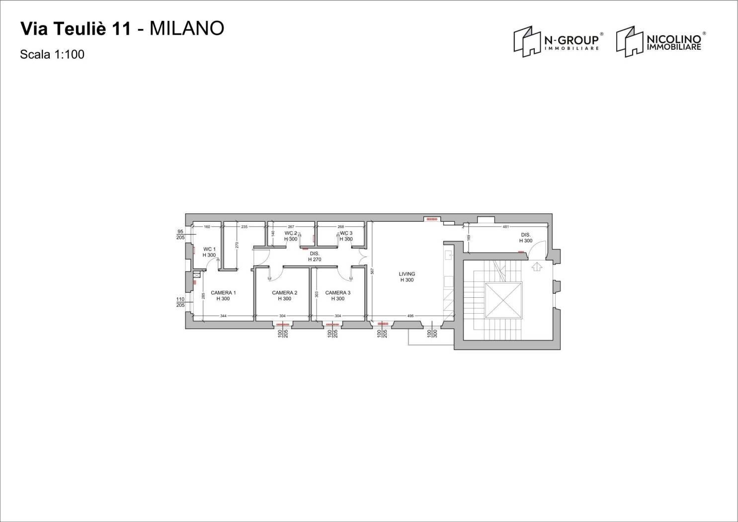 Quadrilocale via Pietro Teulié, 11, Milano - planimetria 1