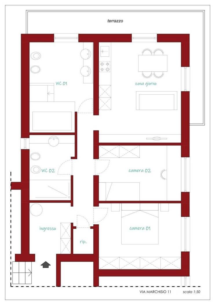 Trilocale via Tancredi Marchisio, 11, frazione Quinto Al Mare, Genova - planimetria 1