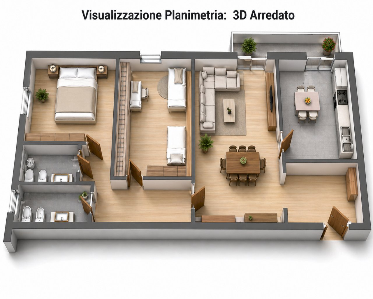 Plani 3D via Vaccari.png - Trilocale Via Luigi Vaccari 2, Modena - planimetria 1