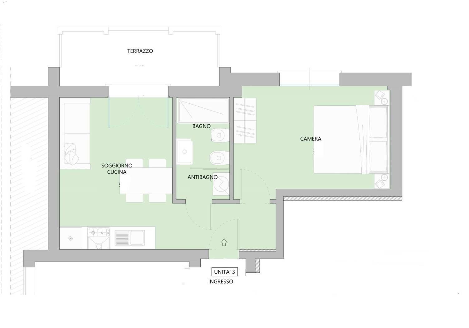 unità 3 INT OK - Bilocale Via Don Giovanni Minzoni 4, Bologna (zona Marconi) - planimetria 1