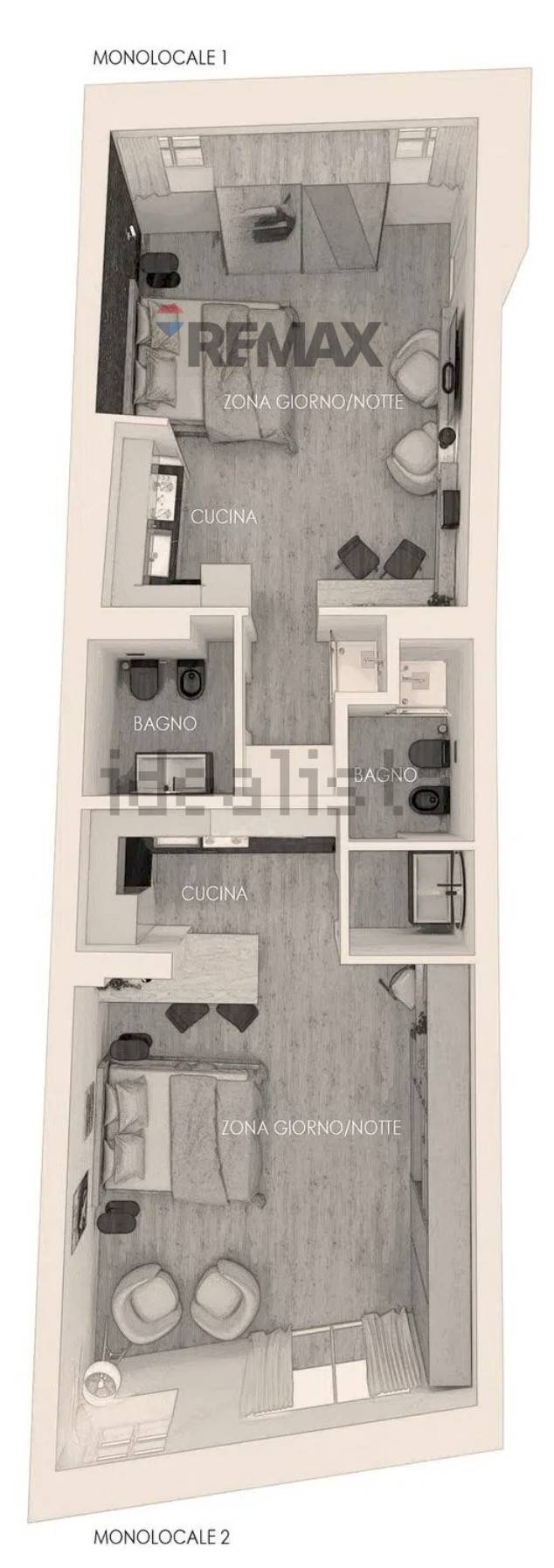 Pianta 3D - Monolocale Via XX Settembre
 
77, Parma - planimetria 1