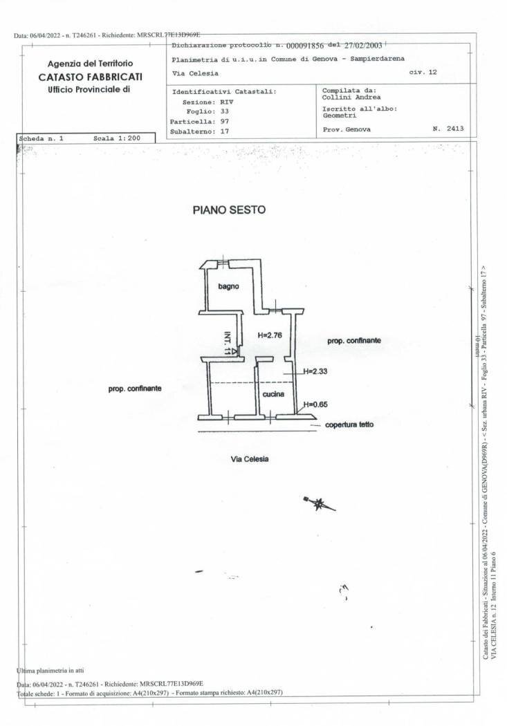 Two-room apartment via Celesia, 12, Genova (neighborhood Sampierdarena) - floor plans 1