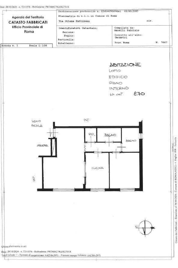 Three-room apartment via Ottone Fattiboni, Roma - floor plans 1