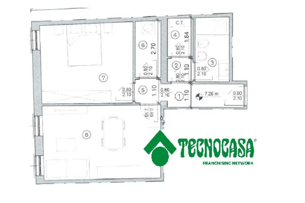 Two-room apartment Via S. Romano, Ferrara - floor plans 1